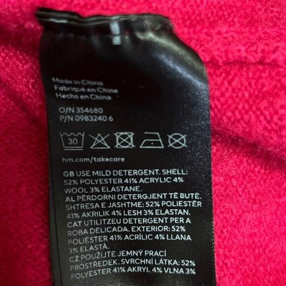 H&M Pink Ribbed Knit Trim Mock Neck Oversized Pullover Sweater Top Size XS - Picture 4 of 4